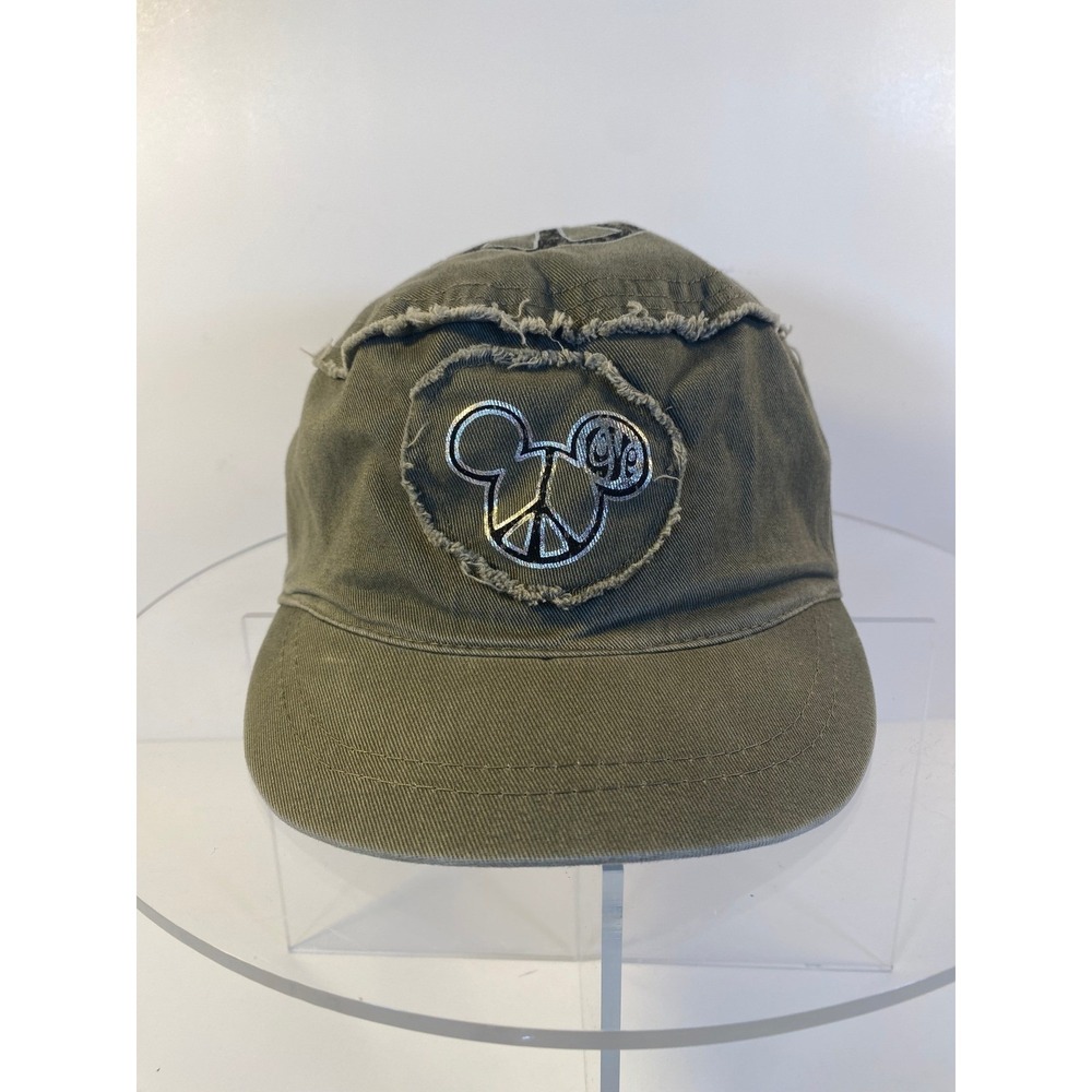 Walt Disney World Mickey Mouse Peace Sign Cadet Hat Olive Green Distressed